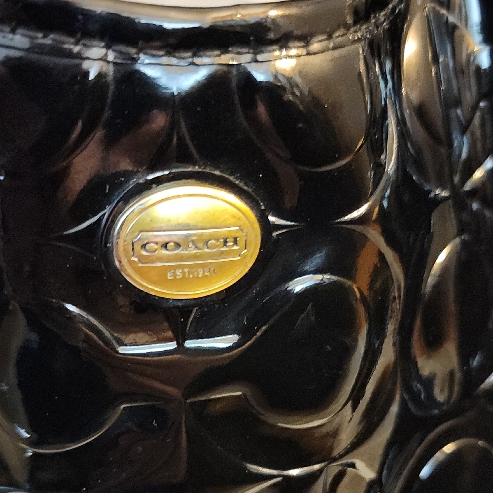 Coach Peyton Op Art Black Patent Leather Tote - Picture 7 of 16